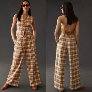 Anthropologie Hutch Plaid Wide Leg Trousers Pants Size 2